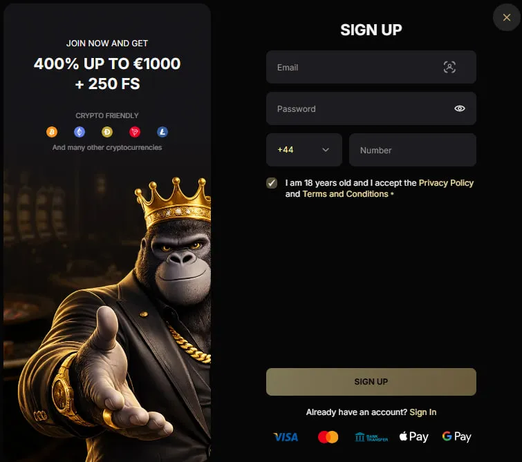 spinkong casino sign up